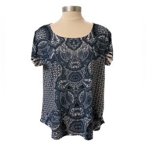 Style & Co. Blue and White Printed Tee Shirt Top Short Sleeve Ladies Size Large